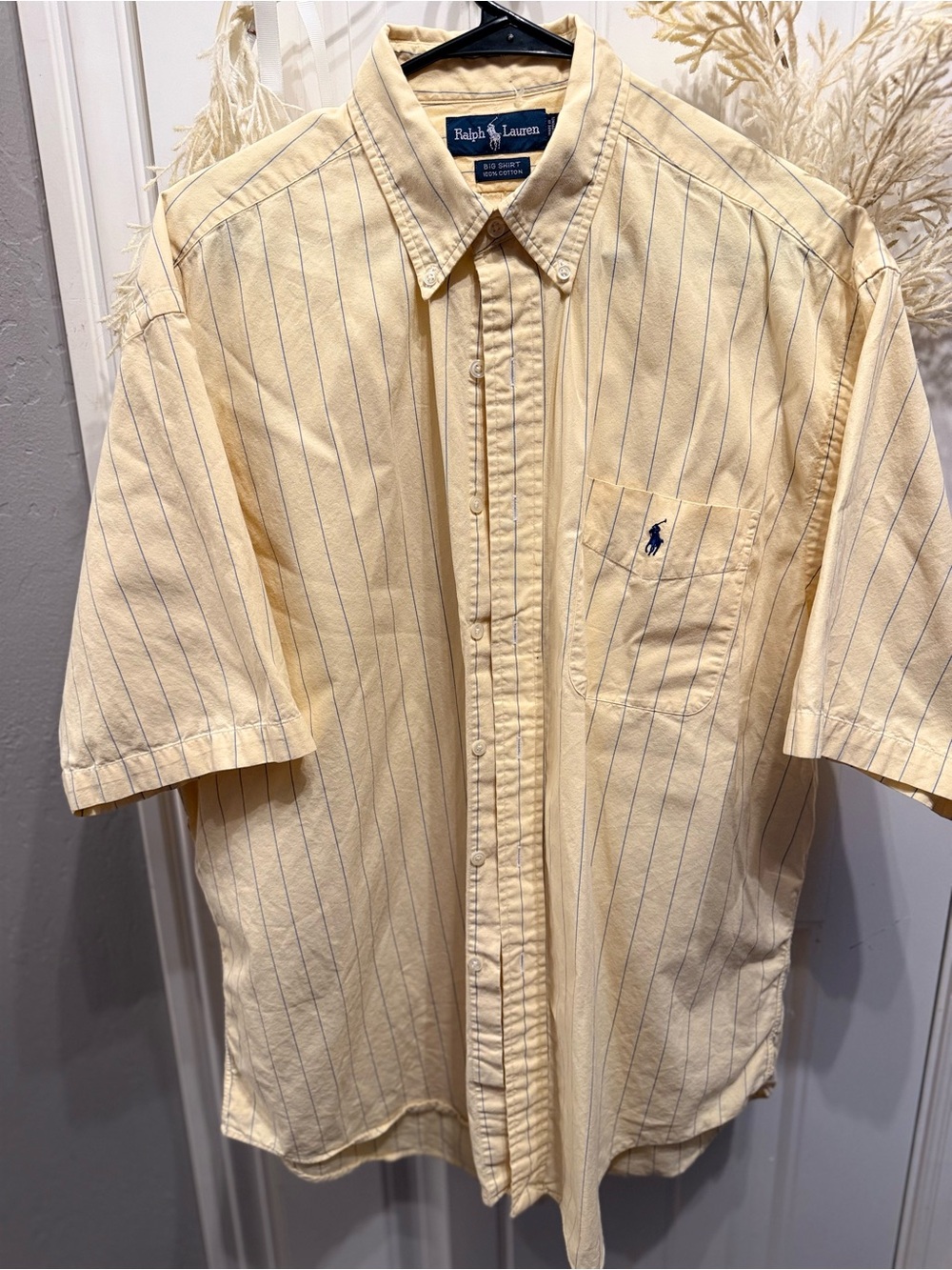 Ralph Lauren Cream Short-Sleeve Pinstripe Button-Down Shirt